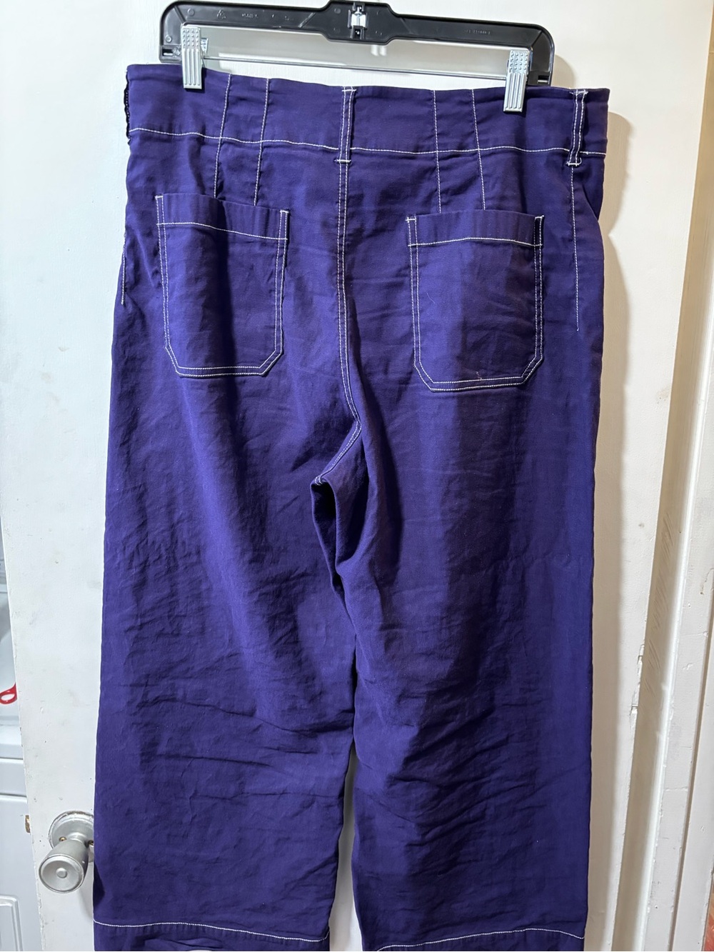 MAEVE The Colette Wide Leg High Rise Anthropologie Purple Contrast Stitch Sz 32 - Picture 4 of 9